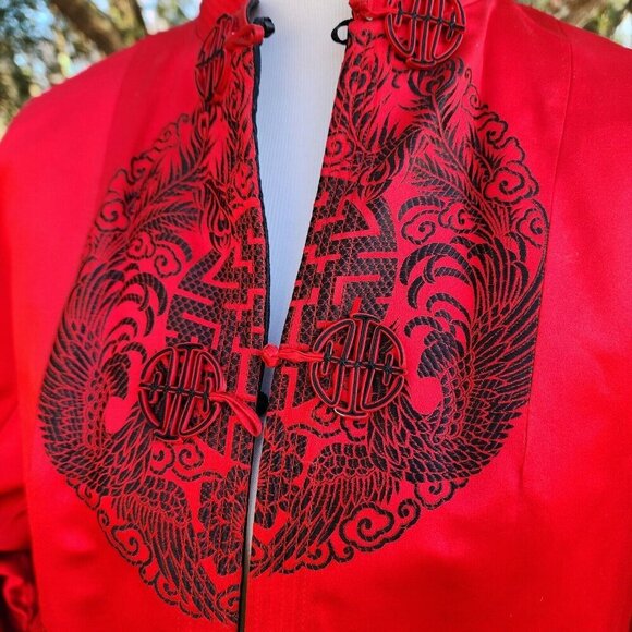 Rare VTG Reversible RED/BLACK Asian Oriental SILK? Kimono JACKET Chest 43' - Picture 15 of 15